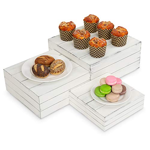Mygift 3 Piece Vintage White Solid Dessert Cake And Cupcake Stand, Decorative Box Display Risers #TOP6