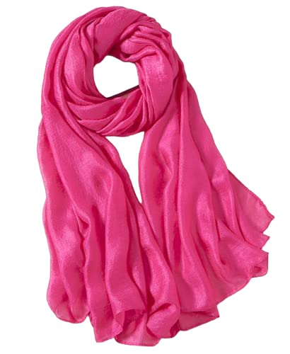 GFM® Bufanda de noche con textura sedosa para bodas, damas de honor, hiyab (SLK2), Slk2-07-crtglb.-rosa fucsia, L