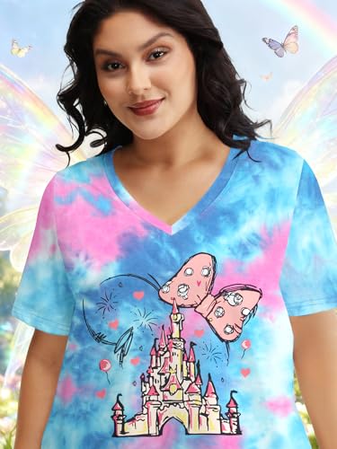 Image of NANYUAYA Plus Size Magic Shirts for Women Castle Kingdom Graphic Magical T Shirt Cute Holiday Princess Tee Vacation Tops