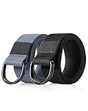 EsengNoyi Mens Canvas Belt, Casual Work Fabric Belts for Men Women with Double D Ring, 2 Pack, Black&Grey, M-Waist 36"-39"