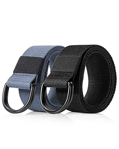 Canvas Web Belt for Men Women, Casual Double D Ring Belt 1 1/2