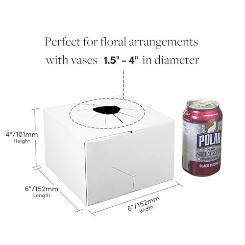 Image of Holiday Designs - Quick Fold Florist Delivery Box, Cardboard Vase Boxes for Secure Floral Arrangements During Transport, 6 inch x 6 inch x 4 inch (Medium - Bulk Case of 100)