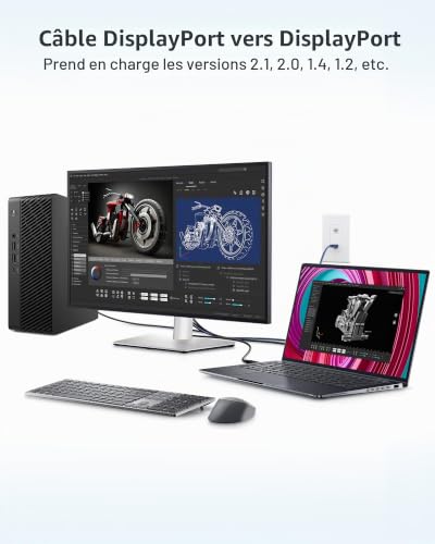 Ubluker 10K 8K 4K Câble DisplayPort 2.1 54Gbps 4M, Certifié Câble DP vers DP 4K 240Hz 165Hz 144Hz 120Hz 10K 8K 60Hz Nylon Tressé UHBR HDCP2.3 FreeSync G-Sync RTX5090 Moniteur Projecteur PC – vue 3