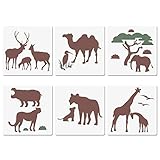 CODOHI African Wild Safari Animals Schablonen - 6 Stück 13x13cmGiraffe Tiger Rhino Kamel Strauß Vorlage zum Malen auf Holzkarte Making DIY Projekte
