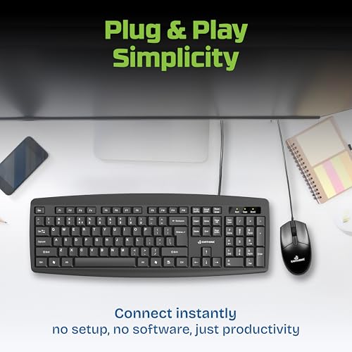 Image of WKM-100-E Wired Keyboard & Mouse Combo, USB Plug & Play Setup, Comfortable Design, Adjustable Keyboard Stand, 1.5 M Cable Length for Windows, Mac OS Computer