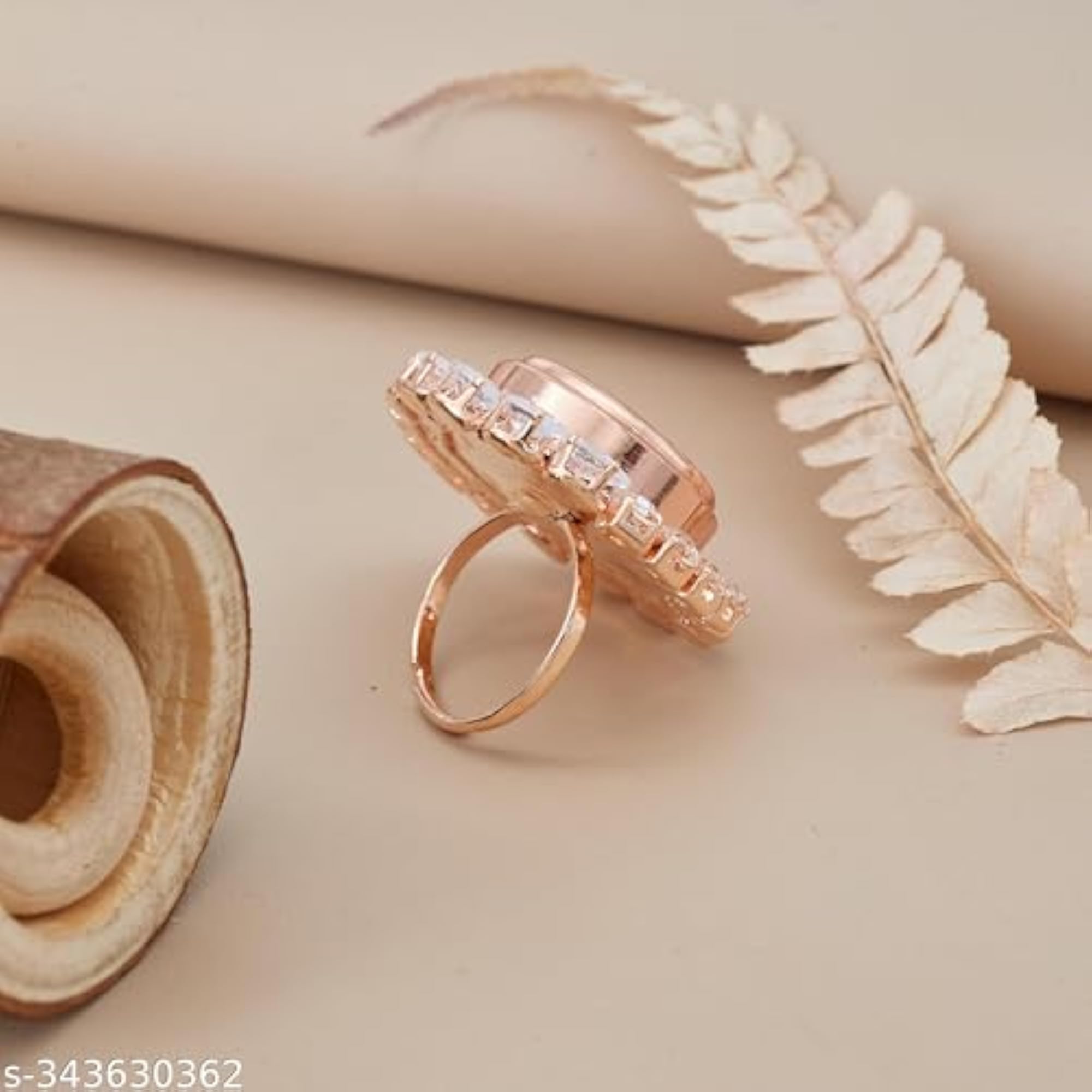 Women's Rose Gold Plated Ring Watch with Teardrop Design