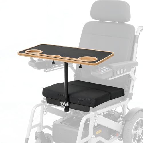 TYYIHUA 2-in-1 Wheelchair Tray Table & Seat Cushion Combo | Fits 17+ Seat Width | Adjustable Bamboo Lap Desk with Quick-Release | for Electric & Transport Wheelchairs Adults & Seniors