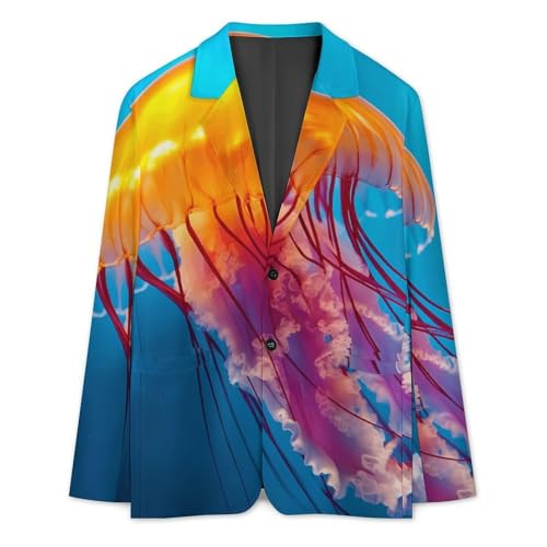 Jellyfish with Orange Body Classic Suits Blazer for Men Business Tuxedo Jacket Sport Coat Two Buttons3