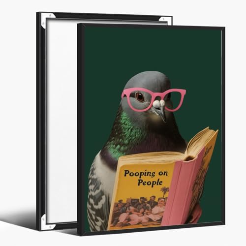 Funny Bathroom Wall Art Quirky Pigeon Reading Pooping on People