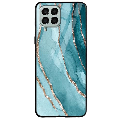 Image of COLORflow Back Cover Compatible with Samsung Galaxy M12 / A12 / F12 | Blue Marble Golden Stripes | Shockproof TPU Bumper Cover with Camera Protection Back Cover