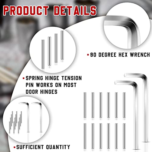 Spring Hinge Tension Pin Replacement Kit Includes 12 Stainless Steel Shelf Pins And 2 Pieces Hex Wrenches, Metal Dowel Pegs Shelf Support Pins Kit For Self Closing Door Hinges Garage Door Closer Hinge #TOP2