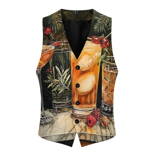 Cocktails Pattern Men's Suit Vest Slim Fit V-Ncek Waistcoat Business Casual Vest4