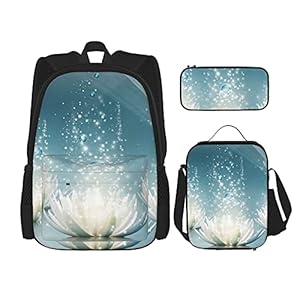 Witte Lotus Bloemen Print Rugzak Voor Jongens Tieners Bookbag Reizen Dagrugzak, Lunch Bag En Potlood Case Combinatie