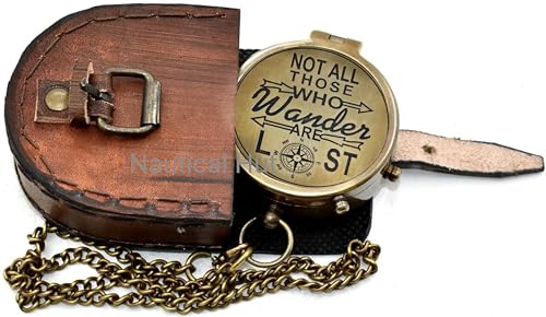 Brújula de latón con estuche de cuero y cadena miniatura 6