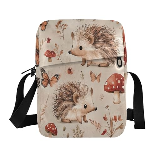 messenger bags for women crossbody bag men Womens Cross Body Purse Adjustable Strap for Travel Travel- Cartoon Hedgehog Terracotta