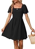 OFEEFAN Black Dress with Sleeves Womens Summer Square Neck Date Night Mini Dresses XS