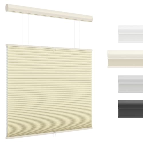 Unishades Top Down Bottom Up Cellular Shades Cordless Blackout Light Blocking Honeycomb Shades Pleated Blinds Size 47\" W × 64\" H, Beige - Light Filtering