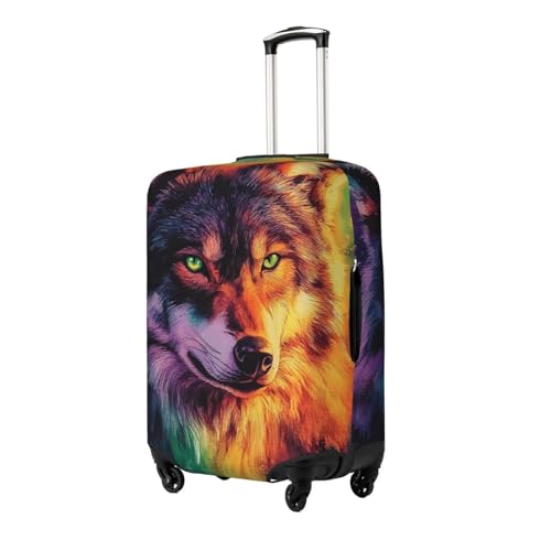 Colorful Wolf Print Travel Luggage Cover Elastic Baggage Protector Fits 29-32 Inch Luggage2