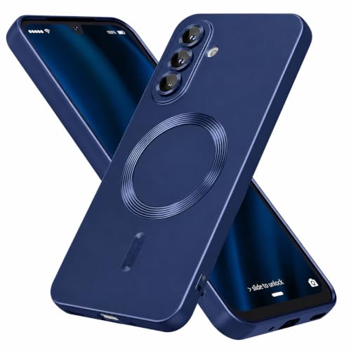 Image of DIZORO Compatible with Samsung A57 Case, Compatible with Mag Safe, Matte Luxury Metallic Luster Flexible TPU Wireless Charging Shockproof Case with Camera Protector - Blue