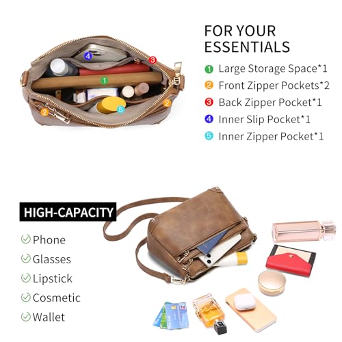 GOIACII Crossbody Bags for Women Leather Hobo Shoulder Handbags Ladies Travel Purse with Multi Zipper Pockets - Image 4