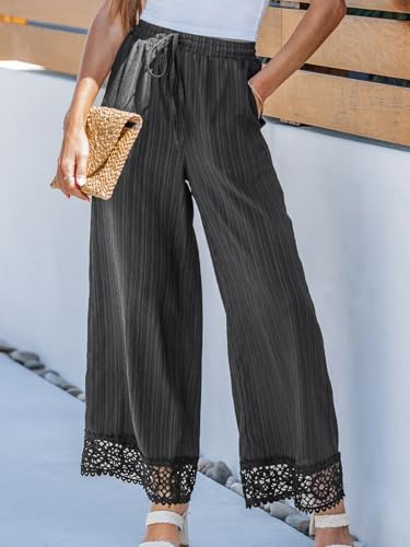 CUPSHE Women's Wide Leg Pants High Waisted Trousers Palazzo Lounge Beach Cover Ups Flowy Business Work Casual Summer Pants3