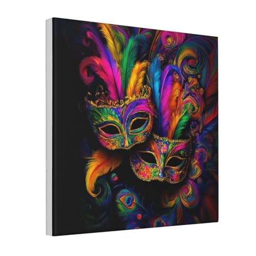 Lienzo de máscaras de carnaval con diseño psicodélico y acabado enmarcado