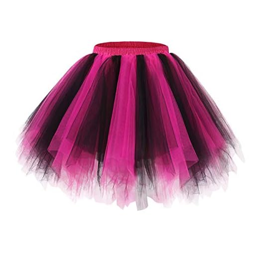 Bridesmay Mujeres Faldas Enaguas Cortas Tul Plisada Fiesta Tutu Ballet Black-Fuchsias