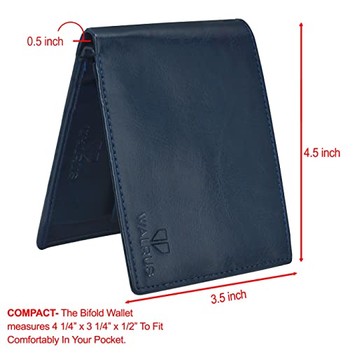 Image of Walrus Blue Color Vegan Leather Bi-Fold Men's Wallet with RFID Protection - Wallet for Men - 3 Card Pockets, Coin Pocket, Lightweight- Men's Purse for Gift