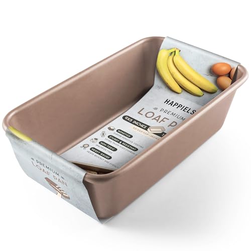 HAPPIELS Nonstick 9x5 inch Bread Loaf Pan for Oven | PFOA & BPA Free Non Toxic Loaf Tin | Molds for Baking | Best 9 x 5 Non stick Bakeware | Nontoxic 5x9 Banana Bread Mold Pans & Tins