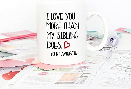 5Aup Christmas Gifts Funny Mum and Dad Coffee Mug from Daughter Son, I Love You More Than My Sibling Does Your Favourite Mothers and Fathers Day Cups 11 Oz Birthday Gifts for Father Mother