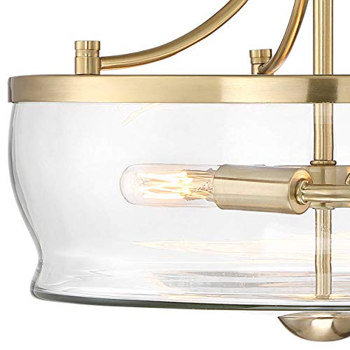 Possini Euro Design Alia Modern Industrial Ceiling Light Semi Flush Mount Fixture 14" Wide 3-Light Warm Brass Gold Clear Glass Shade For Bedroom Hallway Living Room Dining Room Bathroom Kitchen #TOP2