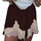 Design: Shorts mit Spitzenbesatz, Spitzen-Seiden-Schlaf-Shorts, Satin-Pyjama-Shorts, Pettipants für Damen unter Kleid, niedrige Taille, Lounge-Shorts, einfarbig, kokettes Shorts, lockere Shorts, gerades Bein, Spitzen-Pyjama-Shorts, Satin-Nachtwäsche für Damen, lässige Shorts
