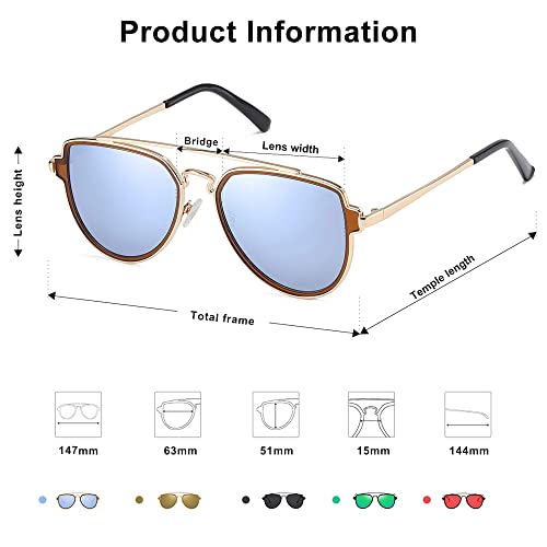 SOJOS Retro Aviator Polarized Double Bridge Sunglasses for Men Women Mirrored Lens SJ10512
