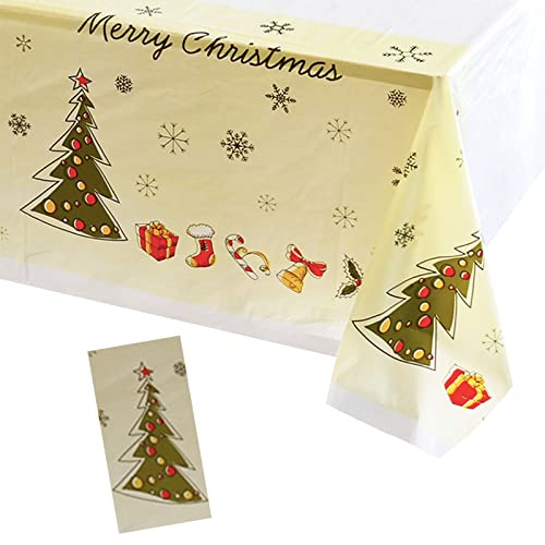 Mantel Navideño Mantel de Rectangular Blanco Mantel Desecheble Mantel Impermeable de Poliéster Cubre Mesas Mantel Navidad Mesa Rectangular para Fiestas de Navidad, Cumpleaños, Bodas,Bares, Artesanías Cover