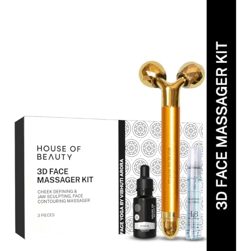 House Of Beauty 3D Face Massager Electric with Serum,Y Shape Massager, 360 Rotating Design with 6000 Micro Vibrations Massage for Face, Neck, Arms, Jawline, Waist for All Skin Of Type (Golden) - Image 2 thumbnail