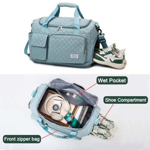 Image of Small Gym Bag for Women, Travel Duffle Bag Carry On Weekender Bag with Shoe Compartment, B5#Blue, 11x19.6x8.2 inches, Weekender Bag&toiletry Bag