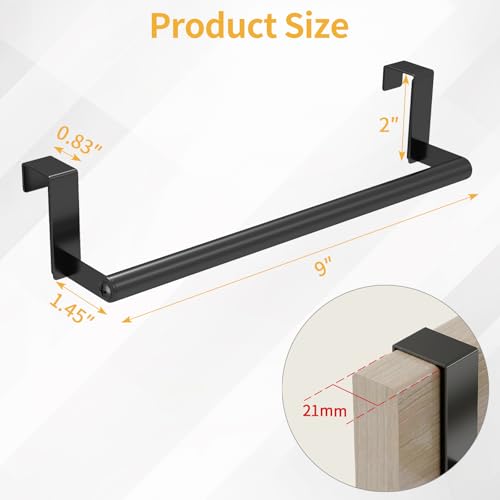 STWWO Over The Door Towel Rack, Kitchen Towel Holder Over Cabinet Door Towel Bar Stainless Steel for Cupboard for Kitchen Dish Towel Holder Hanger, 2 Pack (Black)