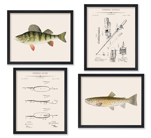 Poster Master 4-Piece Fishing Blueprint - Reel Patent Print, Artificial