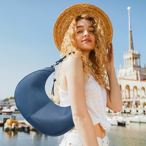 Image of S-ZONE Top Grain Leather Shoulder Bags for Women Hobo Crescent Bag Handbags Purse