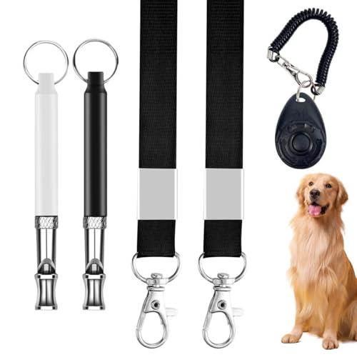 AEIXYA 1 Juego Silbato Perro, Silbato Ahuyenta Perros, Silbatos De Adiestramiento Para Perros, Ahuyentador De Perros Potente, Antiladridos (Negro, Blanco)