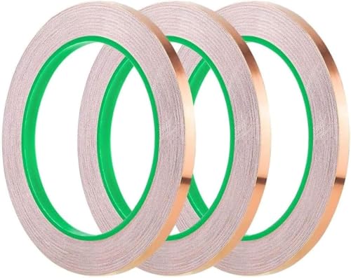 Lonimia 3pcs Copper Foil Tape,Double-Sided Conductive Copper Tape with Adhesive for EMI Shielding,Stained Glass Supplies,Soldering,Electrical Repairs,Paper Circuits,Grounding,5mmX 20m