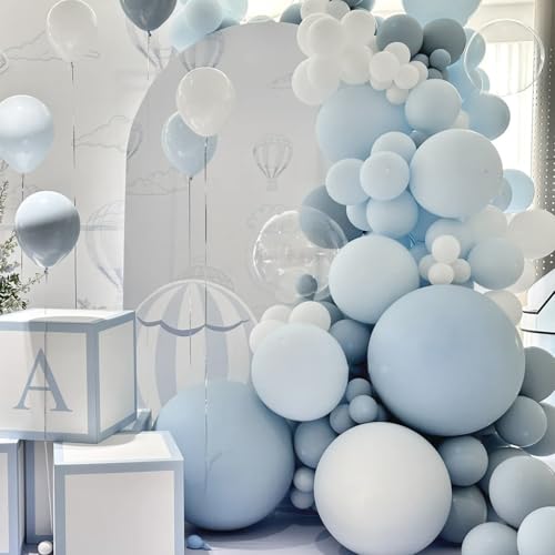 Image of Voircoloria 105pcs Dusty Blue Balloons 12inch Party Latex Balloons for Boys Girls Birthday Baby Shower Gender Reveal Wedding Sunflower Party Decorations