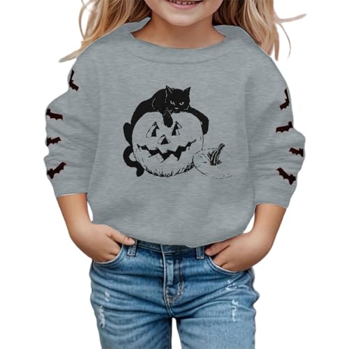 Halloween Sweatshirt for Girls Boys Spooky Season Crewneck Sweatshirts with Pockets Cute Long Sleeve Pullover Tops 1-14 Years