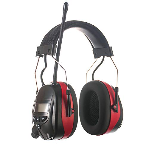 Protear Digital Am Fm Radio Headphones, Electronic Ear Hearing Protection, Noise Reduction Nrr 25Db For Mowing Lawn, Construction (Red) #TOP1
