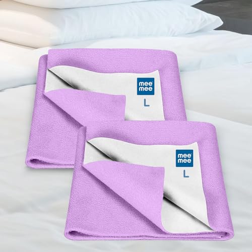 Image of Mee Mee Reusable Water Proof Cotton Bed Protector Sheet /Extra Absorbent Mat /Dry Sheets /Urine Sheet /Dry Mat Pack of 2 (Large, Purple)(100CmX140Cm)