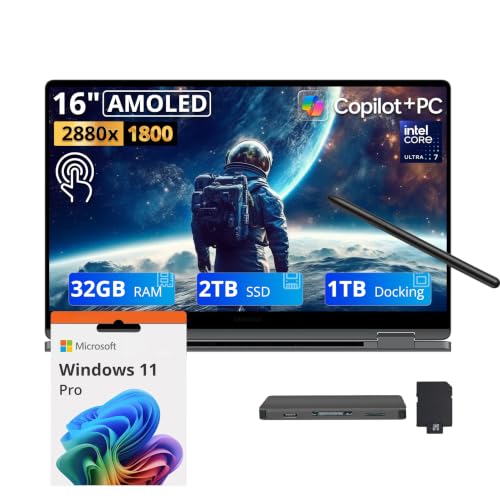 Image of Samsung Galaxy Book5 Pro 360 16" AI Laptop, Intel Ultra 7 258V, 32GB LPDDR5X, 3TB Storage (2TB SSD+1TB Docking Station), Touchscreen, Backlit Keyboard, Fingerprint, Win 11 Pro, Gray with Stylus Pen