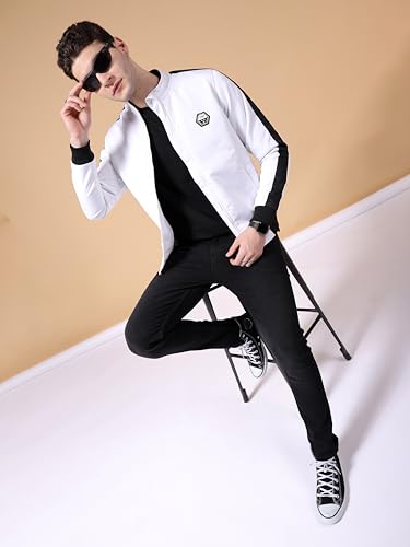 Image of The Indian Garage Co Men White Regular Fit Colourblocked Bomber Jacket
