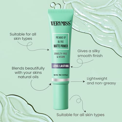 Image of Verymiss Pre-Makeup Oil Free Matte Primer | Enriched with Vitamin E | Smooth & Long-Lasting Base | Pores & Fine Lines Minimizer Primer | 10ml