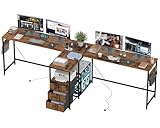 YOSHOOT 2 Person Computer Desk - 87' Long Gaming Desk with 3 Fabric Drawers and 2 Power Outlets, Home Office Doubule Desk for Adults and Teenagers, Rustic Brown