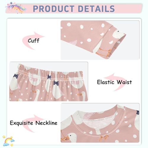 Fustylead Geese with Bow Tie and Dots on Pink Background 2-Piece Cotton Pajama Set, Long Sleeve Top and Matching Bottom4